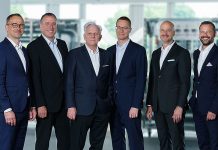 Der Verwaltungsrat der Hälg Holding AG (v. l. n. r.): Marcel Baumer, Matthias Schmid (Präsident), Hansjörg Rettenmund (Vizepräsident), Christoph Fierz, Damir Bogdan, Roger Baumer. Foto: zvg