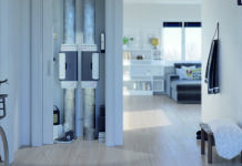 Frische Luft mit wenig Platzbedarf: Über die ultrakompakte Wohnungslüftungsbox Zehnder ComfoVar Aero mit aerodynamischem Verdrängungskörper können Appartements bedarfsgerecht und sehr leise mit Frischluft versorgt werden. Foto: Zehnder Group Schweiz AG, Gränichen.