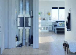 Frische Luft mit wenig Platzbedarf: Über die ultrakompakte Wohnungslüftungsbox Zehnder ComfoVar Aero mit aerodynamischem Verdrängungskörper können Appartements bedarfsgerecht und sehr leise mit Frischluft versorgt werden. Foto: Zehnder Group Schweiz AG, Gränichen.
