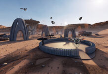 Zukunftsvision: Drohnenschwärme könnten auch im Weltraum zum Einsatz kommen, etwa bei einer künftigen Mars-Mission. Visualisierung: Yusuf Furkan KAYA, Aerial Robotics Laboratory, Imperial College London / Empa