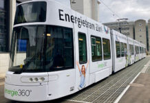 Das Energietram Züri nimmt Fahrt auf Am Montag, den 3. April 2023, wurde das Energietram Züri den Verkehrsbetrieben der Stadt Zürich zum regulären Einsatz übergeben. Foto: Energie360°