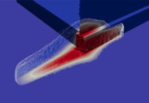 Ausbreitung des Lithium-abgereicherten Thermalwassers um die Injektionsbohrung entlang der Störungszone nach 30 Jahren. Grafik: Valentin Goldberg und Fabian Nitschke