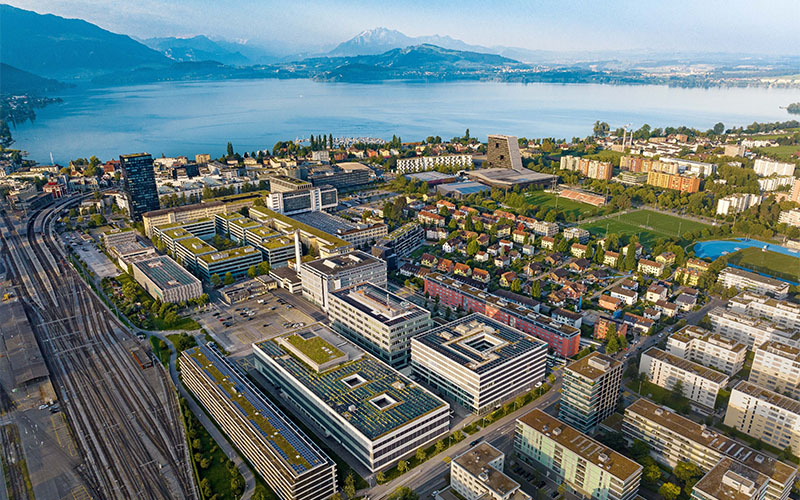 Der Siemens Campus in Zug aus der Vogelperspektive. Foto: zvg