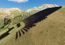 Ganzheitliche Solaroffensive der BKW So könnte die geplante alpine Solaranlage Adelboden Schwandfäl aussehen. Fotomontage: BKW