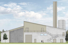 Grafische Darstellung der westseitigen Fassade der neuen Heizzentrale in Schüpfheim. Grafik: CKW