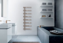 Zehnder Alban – ein zeitlos schöner Design-Badheizkörper für Puristen. Dank der neuen PVD-Beschichtung (PVD= „Physical Vapor Deposition“), entsteht eine gleichmässige Oberfläche, die robust gegen Korrosion ist. Foto: Zehnder Group Schweiz AG