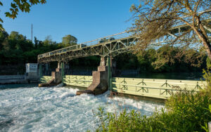 Die Reuss führte im hydrologischen Jahr 2023/2024 immer genügend Wasser. Auf dem Bild: Reusswehr Rathausen. Foto: CKW