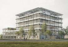 Die Tragkonstruktion der Obergeschosse ist aus Holz konzipiert. Auf insgesamt 10440 Quadratmetern Nutzfläche. Visualisierung: Filippo Bolognese, Milano