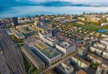 o Der Siemens Campus in Zug aus der Vogelperspektive. Foto: Siemens