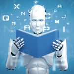 XAI 3D illustration of robot humanoid reading book