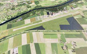 Das neue Layout des Solarkraftwerks BelpmoosSolar beim Flughafen Bern. Visualisierung: BKW