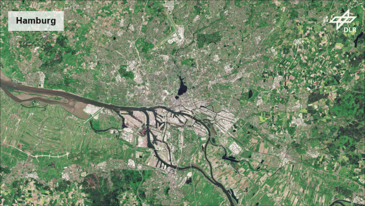 Temperaturen auf der Oberfläche für den Grossraum und den Innenstadtbereich von Hamburg. Fotos: DLR