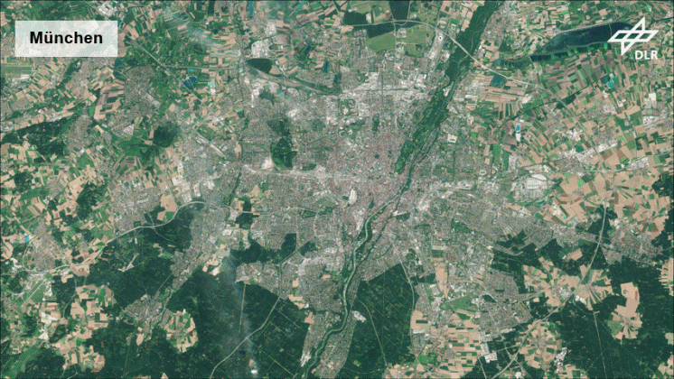Temperaturen auf der Oberfläche für den Grossraum und den Innenstadtbereich von München. Fotos: DLR