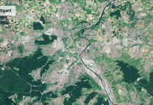 Temperaturen auf der Oberfläche für den Grossraum und den Innenstadtbereich von Stuttgart. Fotos: DLR
