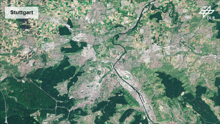 Temperaturen auf der Oberfläche für den Grossraum und den Innenstadtbereich von Stuttgart. Fotos: DLR