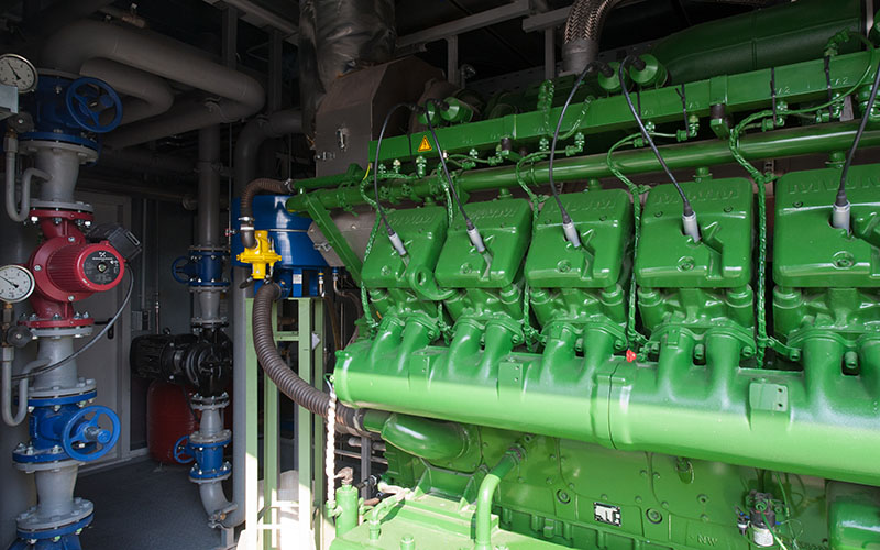 Biogasanlage am Randkanal-Nord, Motor des Blockheizkraftwerks (BHKW). Foto: RheinEnergie AG / Joachim Rieger