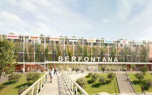 Das Centro Serfontana soll nach einer Revitalisierung bis 2027 zum ersten «Zero Emission» Einkaufszentrum der Schweiz werden. Rendering: Serfontana