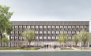 Das Projekt »UnIT Neubau eines IT- und Rechenzentrums für die Universität Mannheim« wird mit einer BIPV-Fassade ausgestattet sein. Im webbasierten Leitfaden entspricht das der standardisierten BIPV-Normallösung C-Sond-BR-01. Visualisierung: Wulf Architekten