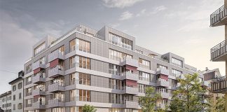 Den Bestand in die Zukunft führen An der Zypressenstrasse in Zürich baut Implenia ein Bürohaus in ein Wohnhaus mit 53 modernen Wohnungen um Visualisierung: Spillmann Echsle