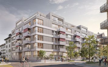 Den Bestand in die Zukunft führen An der Zypressenstrasse in Zürich baut Implenia ein Bürohaus in ein Wohnhaus mit 53 modernen Wohnungen um Visualisierung: Spillmann Echsle