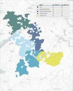 Das BKW Versorgungsgebiet wird in fünf Regionen mit unterschiedlichen Rabatthöhen eingeteilt. Grafik: BKW