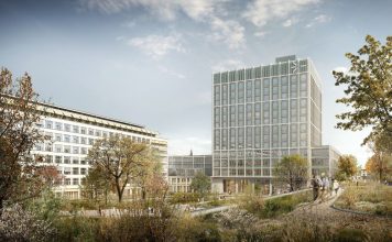 Implenia übernimmt zu 50 Prozent die Baumeisterarbeiten für den Neubau des Klinikums 2 in Basel. Visualisierung: Giuliani Hönger Architekten ETH BSA SIA, Zürich