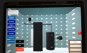 Softwaretool für schnelleren Wärmepumpeneinbau entwickelt In der Virtual Reality-Ansicht der »Heat Pump PlanAR«-App kann die Anordnung der Komponenten im Heizungsraum überprüft werden. Foto: Fraunhofer ISE