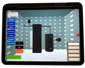 In der Virtual Reality-Ansicht der »Heat Pump PlanAR«-App kann die Anordnung der Komponenten im Heizungsraum überprüft werden. Foto: Fraunhofer ISE