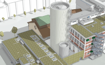 Auf dem Areal des Fernheizkraftwerk Volta plant IWB den Bau eines Wärmespeichers. Visualisierung: e-bau GmbH