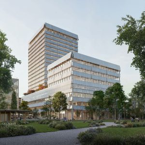 Westlich des HWS soll mit dem «Square» ein neuer Landschaftspark mit Aufenthalts- und Grünflächen entstehen. Visualisierung: ETH Zürich/Losinger Marazzi AG
